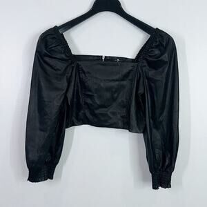 7 for all mankind faux leather puff sleeve crop top size medium